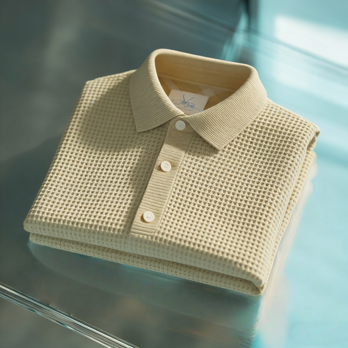 Men's Business Casual Jacquard Button Short Sleeve Polo Shirt