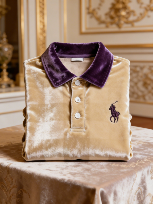 Men's Velvet Business Logo Print Long Sleeve Polo Shirt