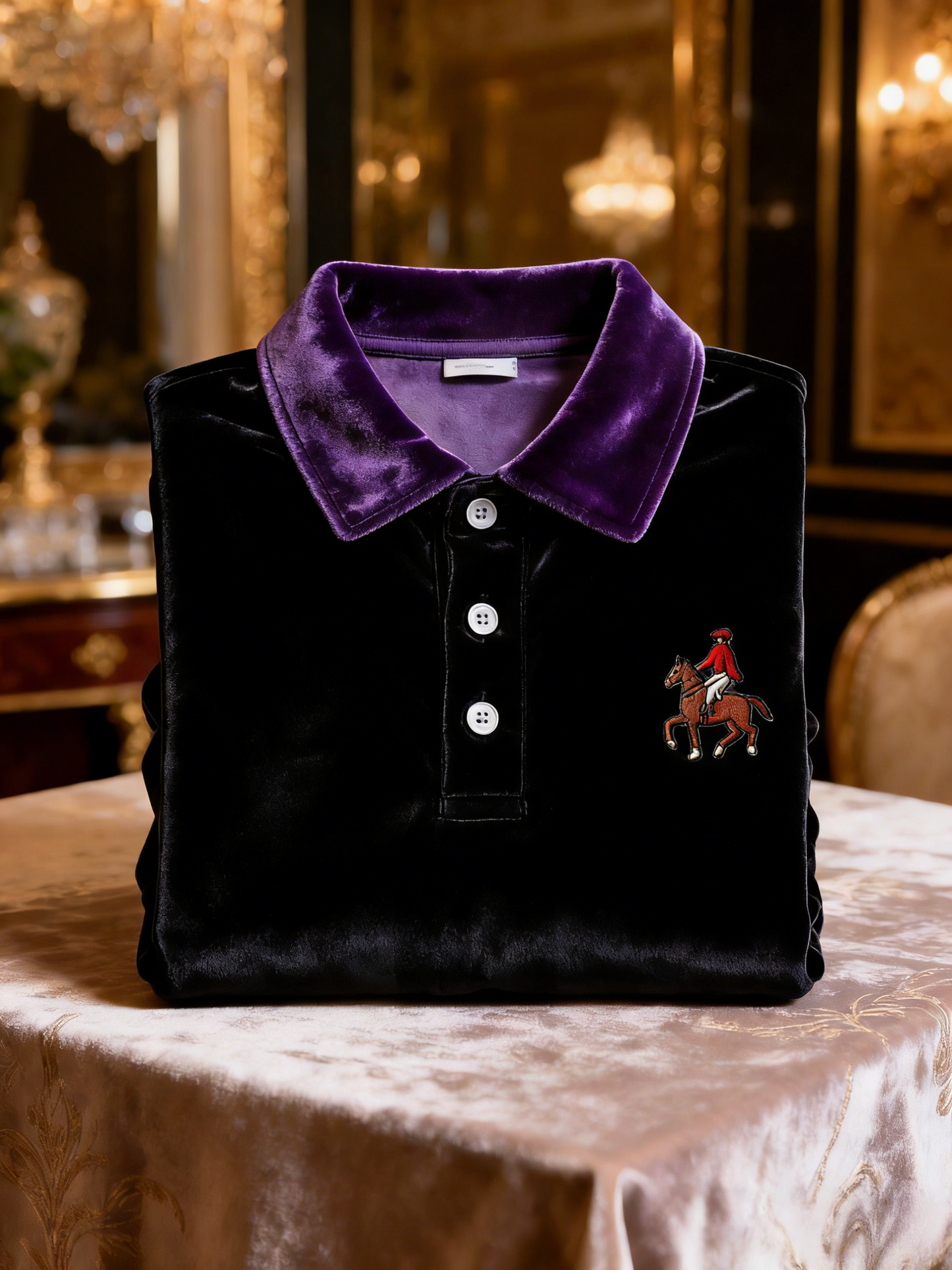 Men's Velvet Business Logo Print Long Sleeve Polo Shirt