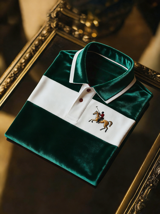 Men's Velvet Business Logo Print Long Sleeve Polo Shirt