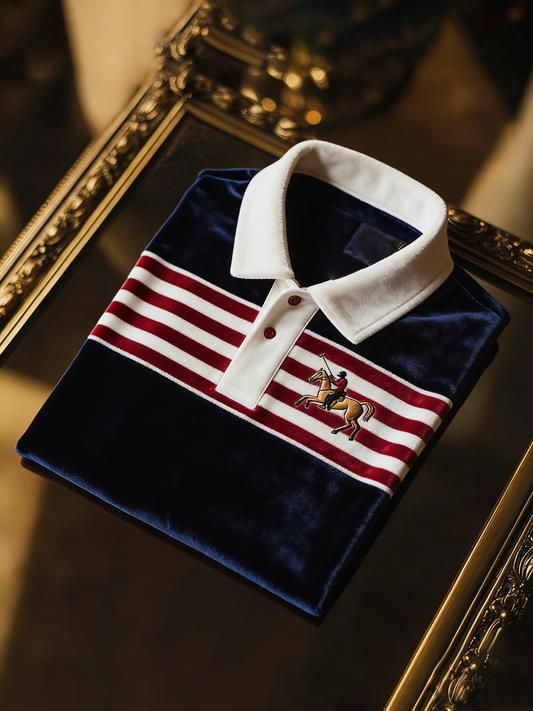 Men's Velvet Business Logo Print Long Sleeve Polo Shirt