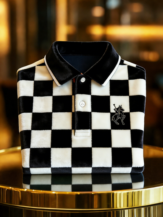 Men's Velvet Business Logo Print Long Sleeve Polo Shirt