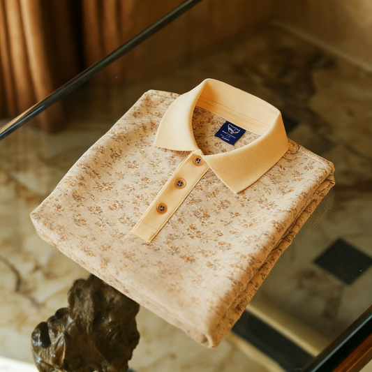 Men's Business Casual Jacquard Button Short Sleeve Polo Shirt
