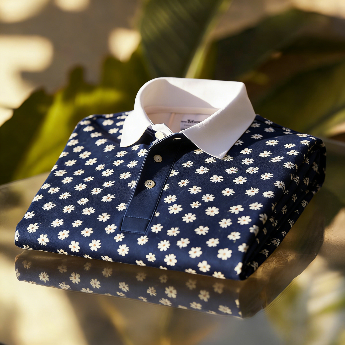 Men's Business Casual Jacquard Button Short Sleeve Polo Shirt