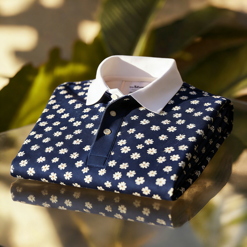 Men's Business Casual Jacquard Button Short Sleeve Polo Shirt