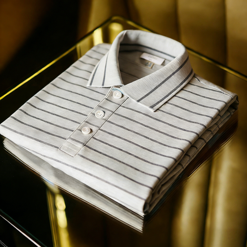Men's Business Casual Jacquard Button Short Sleeve Polo Shirt