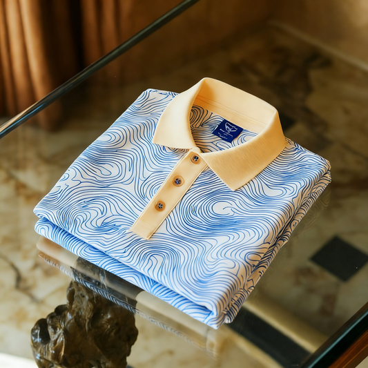 Men's Business Casual Jacquard Button Short Sleeve Polo Shirt