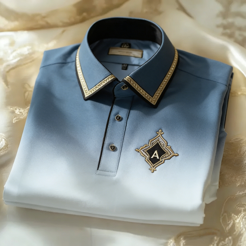 Men's Business Casual Jacquard Button Short Sleeve Polo Shirt