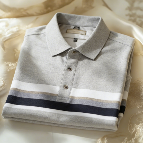 Men's Business Casual Jacquard Button Short Sleeve Polo Shirt