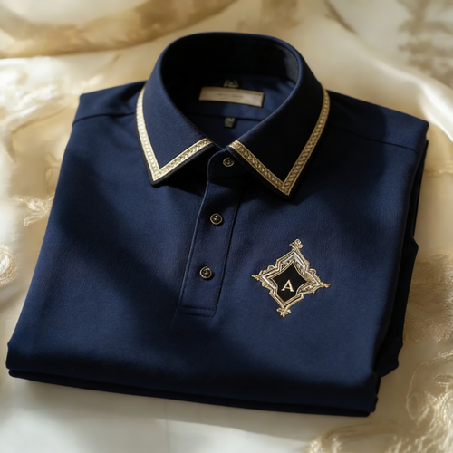 Men's Business Casual Jacquard Button Short Sleeve Polo Shirt