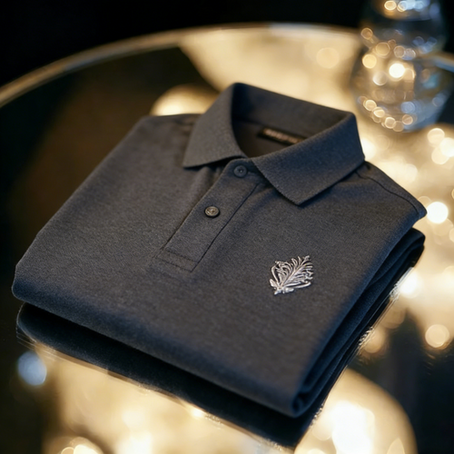 Men's Business Casual Jacquard Button Short Sleeve Polo Shirt