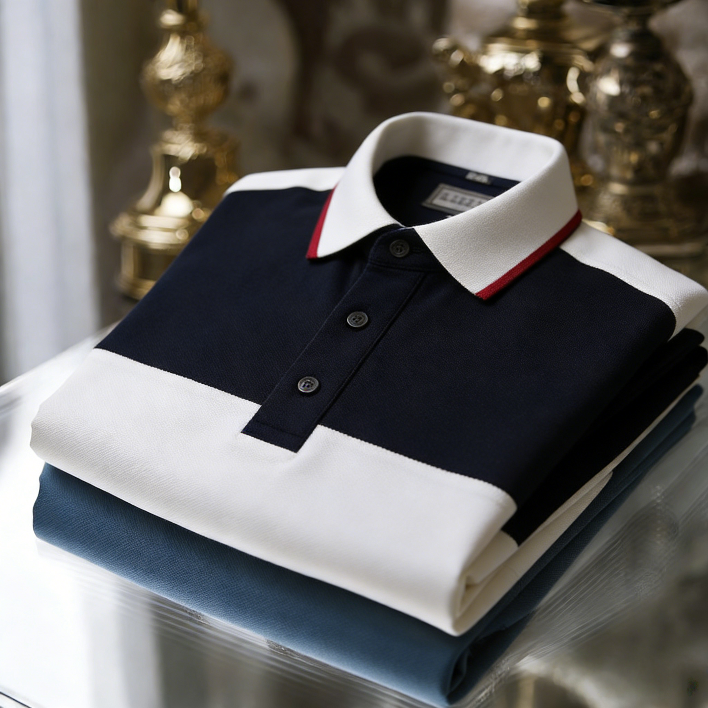 Men's Business Casual Jacquard Button Short Sleeve Polo Shirt