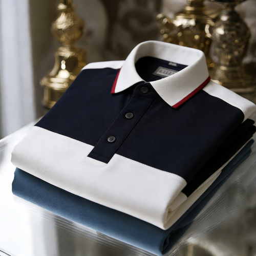Men's Business Casual Jacquard Button Short Sleeve Polo Shirt