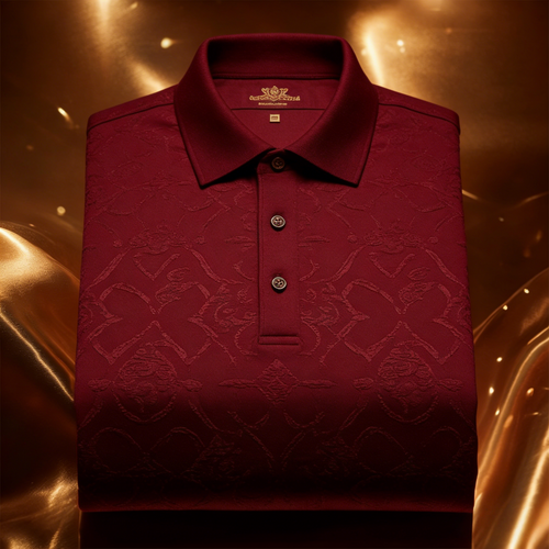 Men's Business Casual Jacquard Button Short Sleeve Polo Shirt