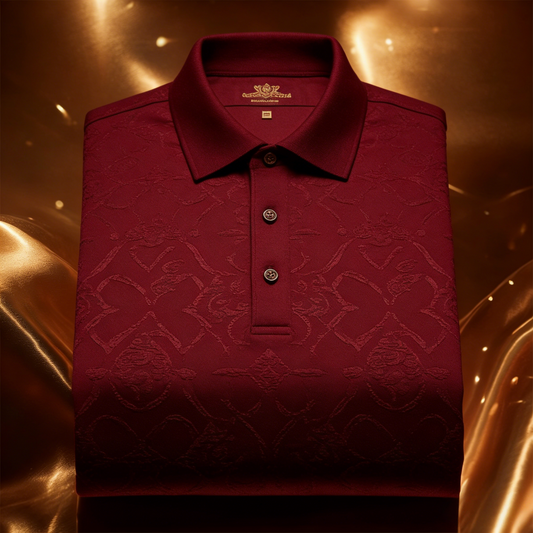 Men's Business Casual Jacquard Button Short Sleeve Polo Shirt