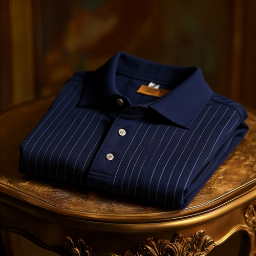 Men's Business Casual Jacquard Button Short Sleeve Polo Shirt