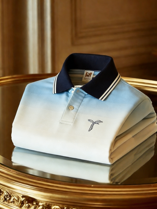 Men's Classic Business Button Gradient Short-Sleeve Polo Shirt