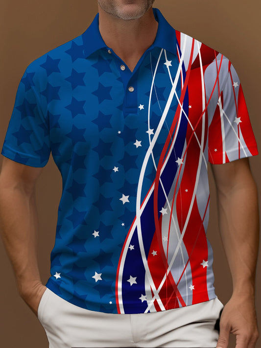 American Flag Printed Short Sleeve Polo Shirt