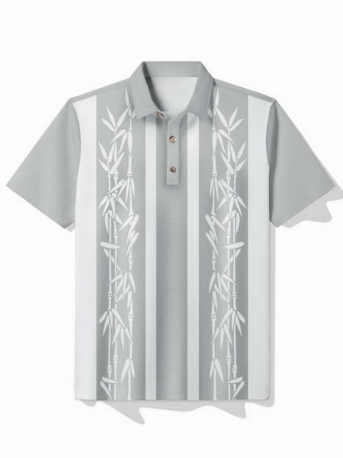 Vintage Bowling Plant Bamboo Print Beach Men's Short Sleeve POLO Shirt