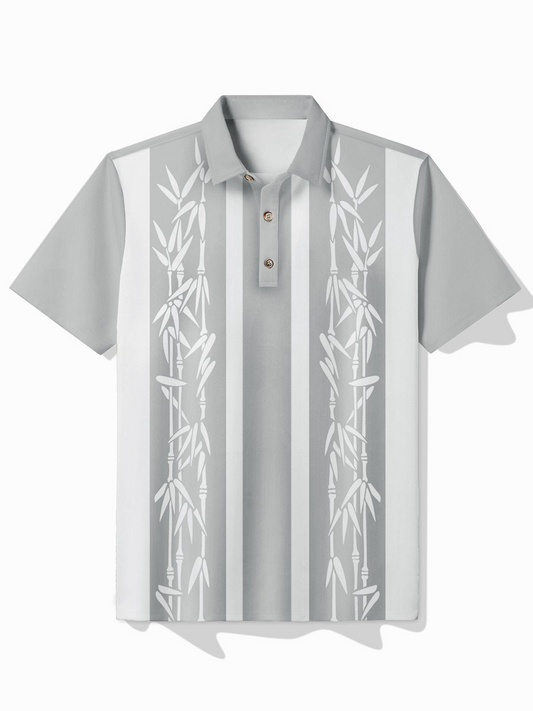 Vintage Bowling Plant Bamboo Print Beach Men's Short Sleeve POLO Shirt