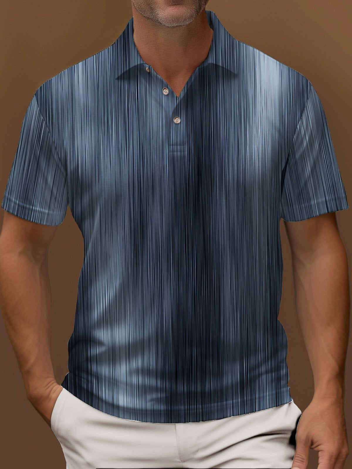 Retro Textured Men's Polo Shirt Stretch Comfort Basic Short Sleeve Polo Shirt