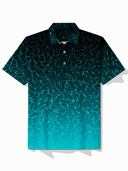 Retro Gradient Water Ripple Print Men's Lapel Button Pocket Short Sleeve POLO Shirt