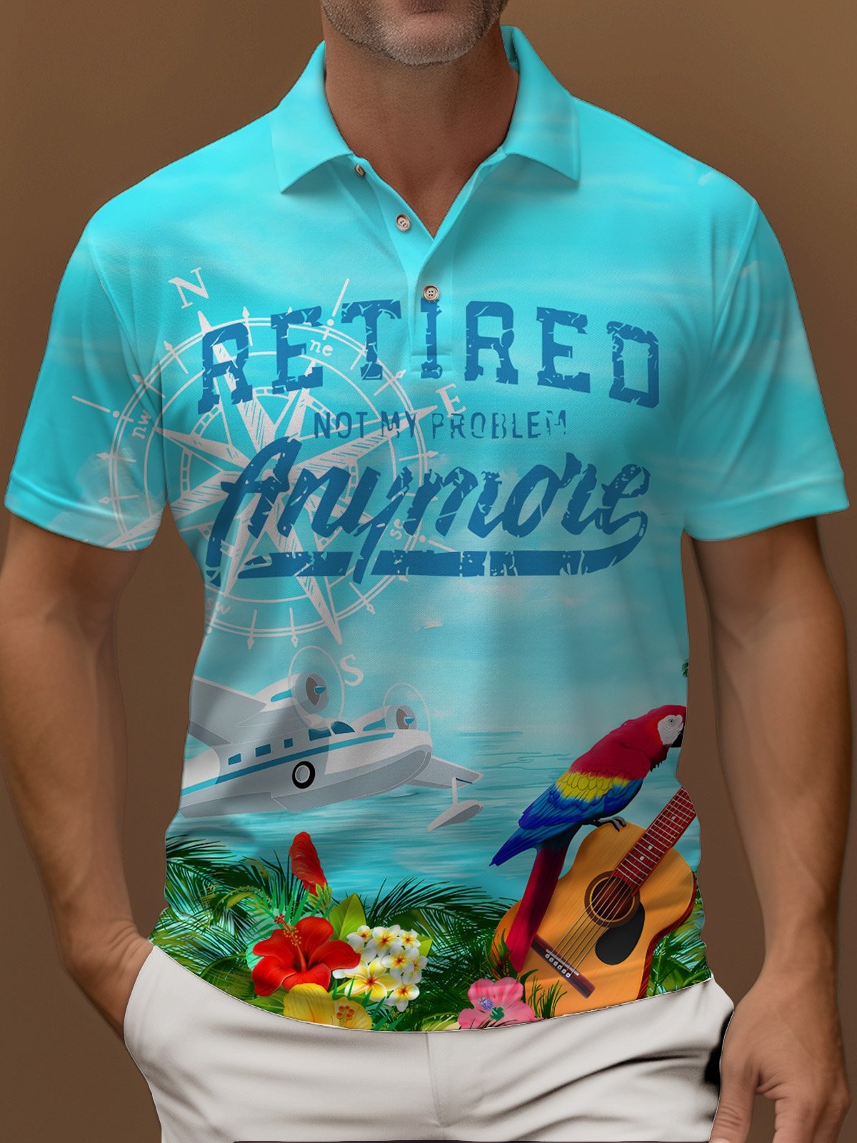 Retro Blues Music Print Men's Button Pocket Short Sleeve Shirt