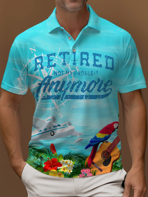 Retro Blues Music Print Men's Button Pocket Short Sleeve Shirt