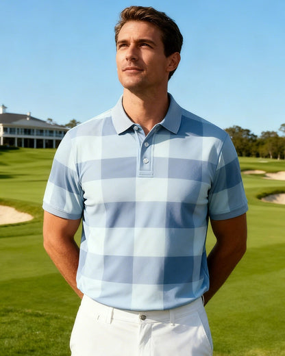 Men's Basic Casual Check Geometric Short-Sleeve Polo Shirt