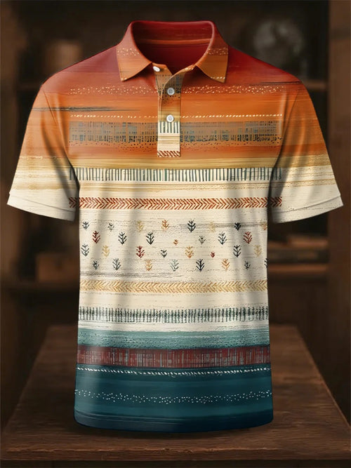 Vintage Ethnic Pattern Art Print Casual Short Sleeve Polo Shirt