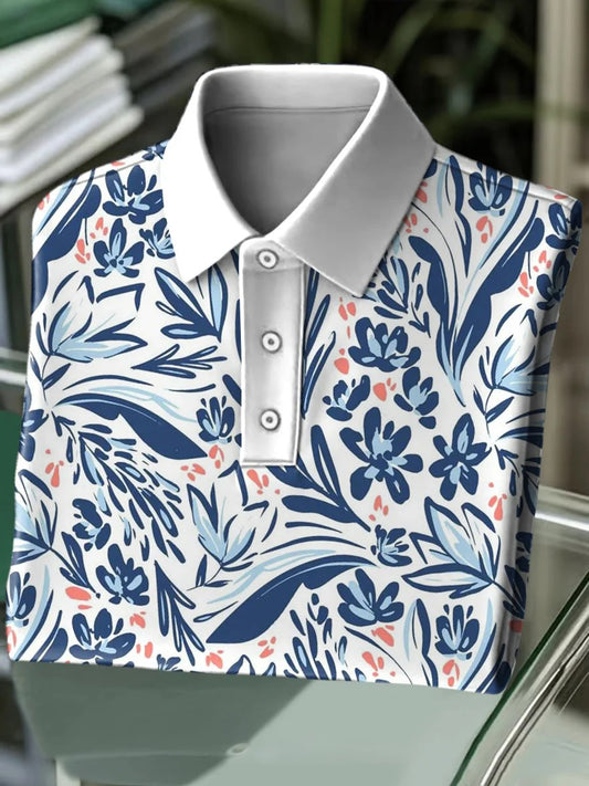 Ethnic Flowers Retro Art Print Casual Short Sleeve Polo Shirt