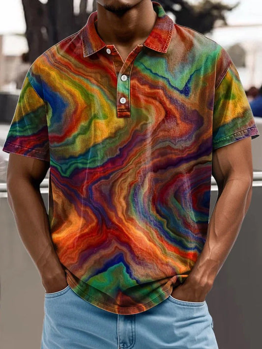 Colored Rock Textures Vintage Print Casual Short Sleeve Polo Shirt