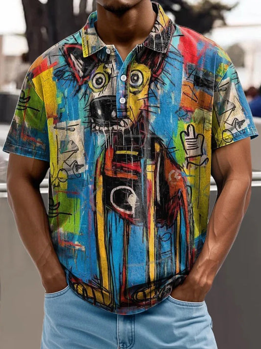 Graffiti Style Art Dog Decorative Pattern Casual Short Sleeve Polo Shirt