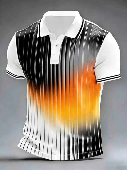 Irregular Gradient Stripes Print Casual Short Sleeve Polo