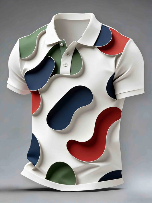 Colorful Irregular Geometric Art Print Casual Short Sleeve Polo Shirt