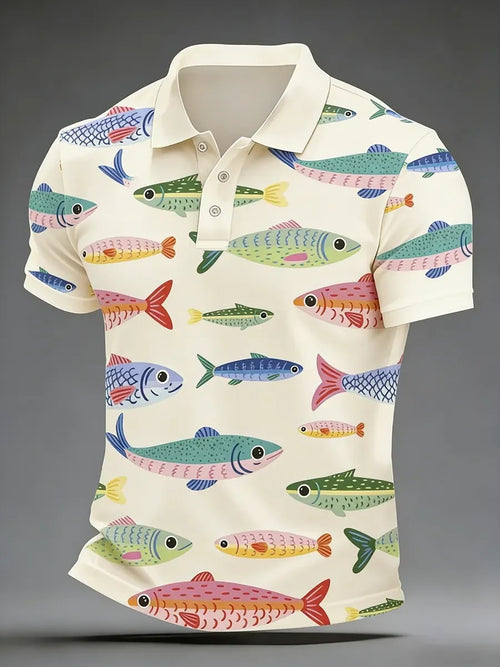 High Quality Geometric Art Print Short Sleeve Polo Shirt