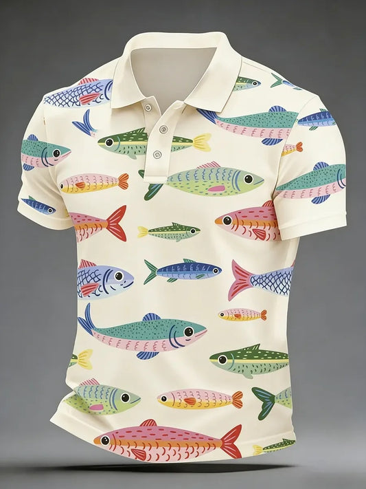 High Quality Geometric Art Print Short Sleeve Polo Shirt