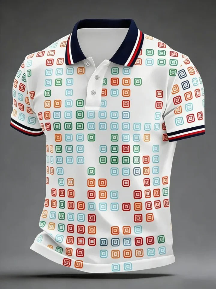 High Quality Geometric Art Print Short Sleeve Polo Shirt