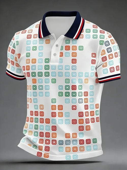 High Quality Geometric Art Print Short Sleeve Polo Shirt