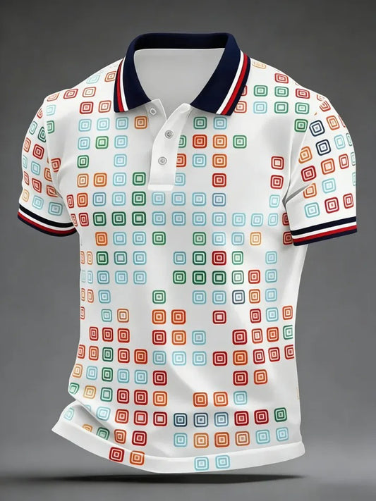 High Quality Geometric Art Print Short Sleeve Polo Shirt