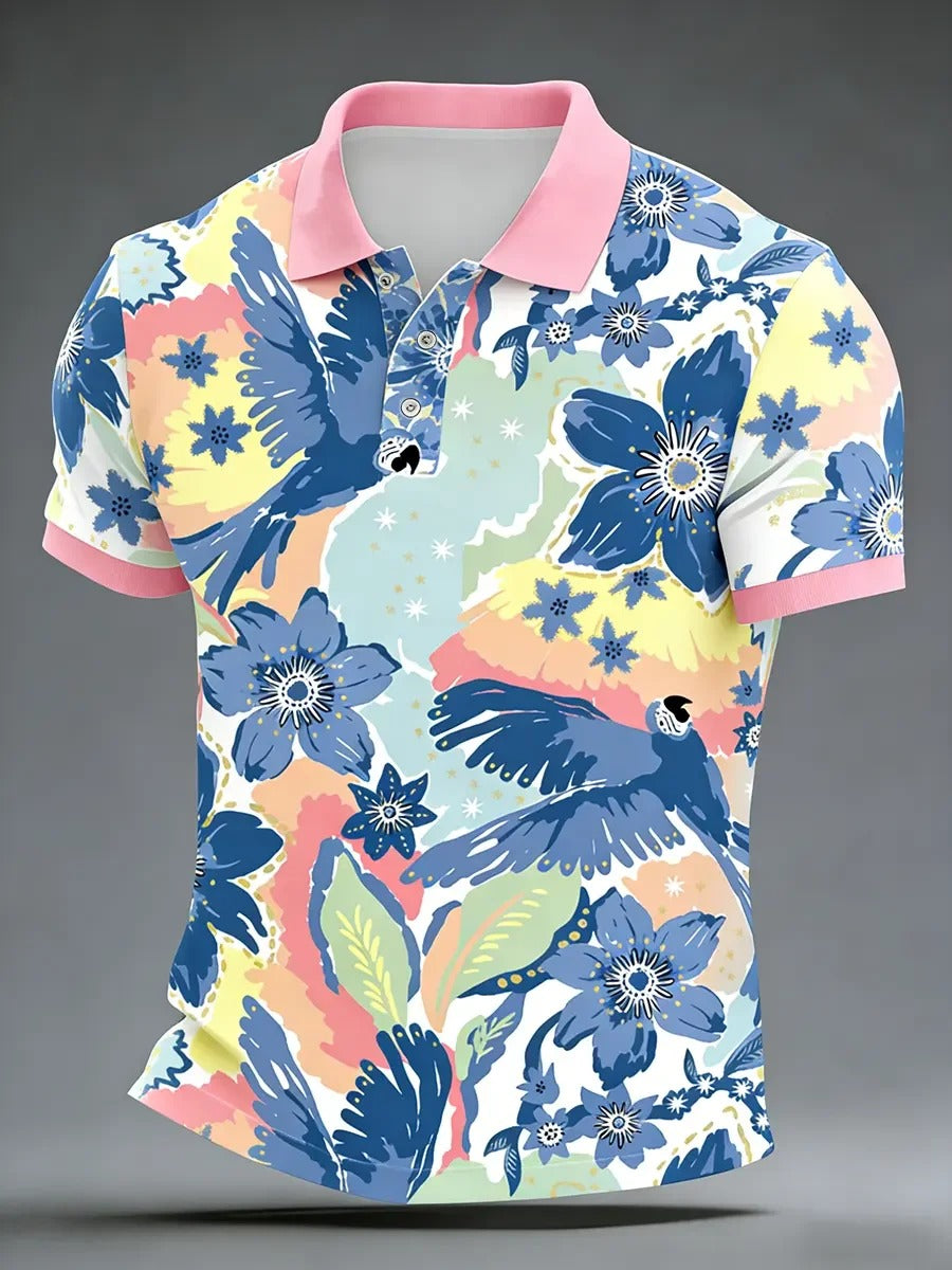 High Quality Geometric Art Print Short Sleeve Polo Shirt