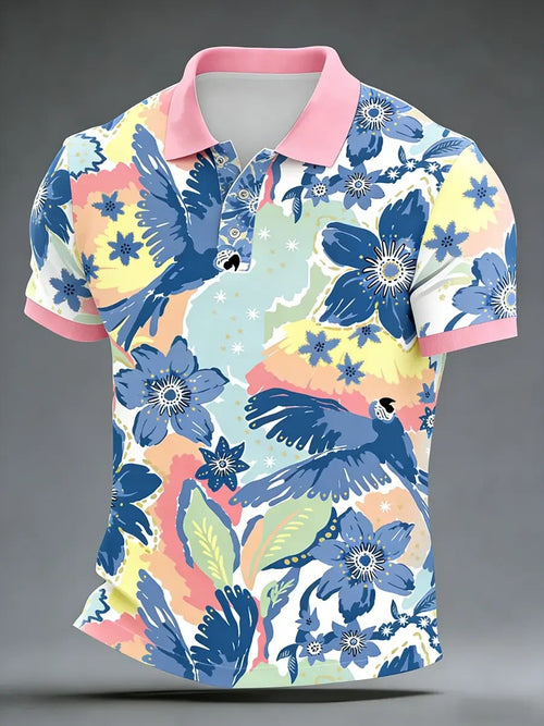 High Quality Geometric Art Print Short Sleeve Polo Shirt