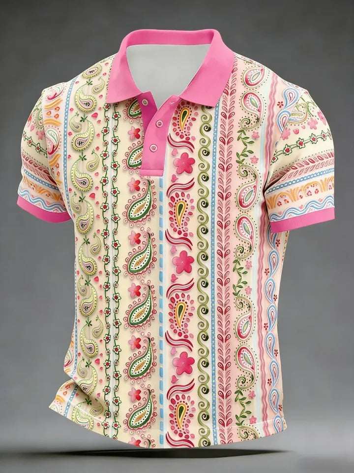 High Quality Geometric Art Print Short Sleeve Polo Shirt