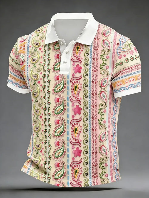 High Quality Geometric Art Print Short Sleeve Polo Shirt