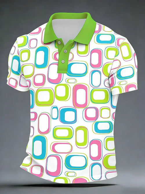 High Quality Geometric Art Print Short Sleeve Polo Shirt