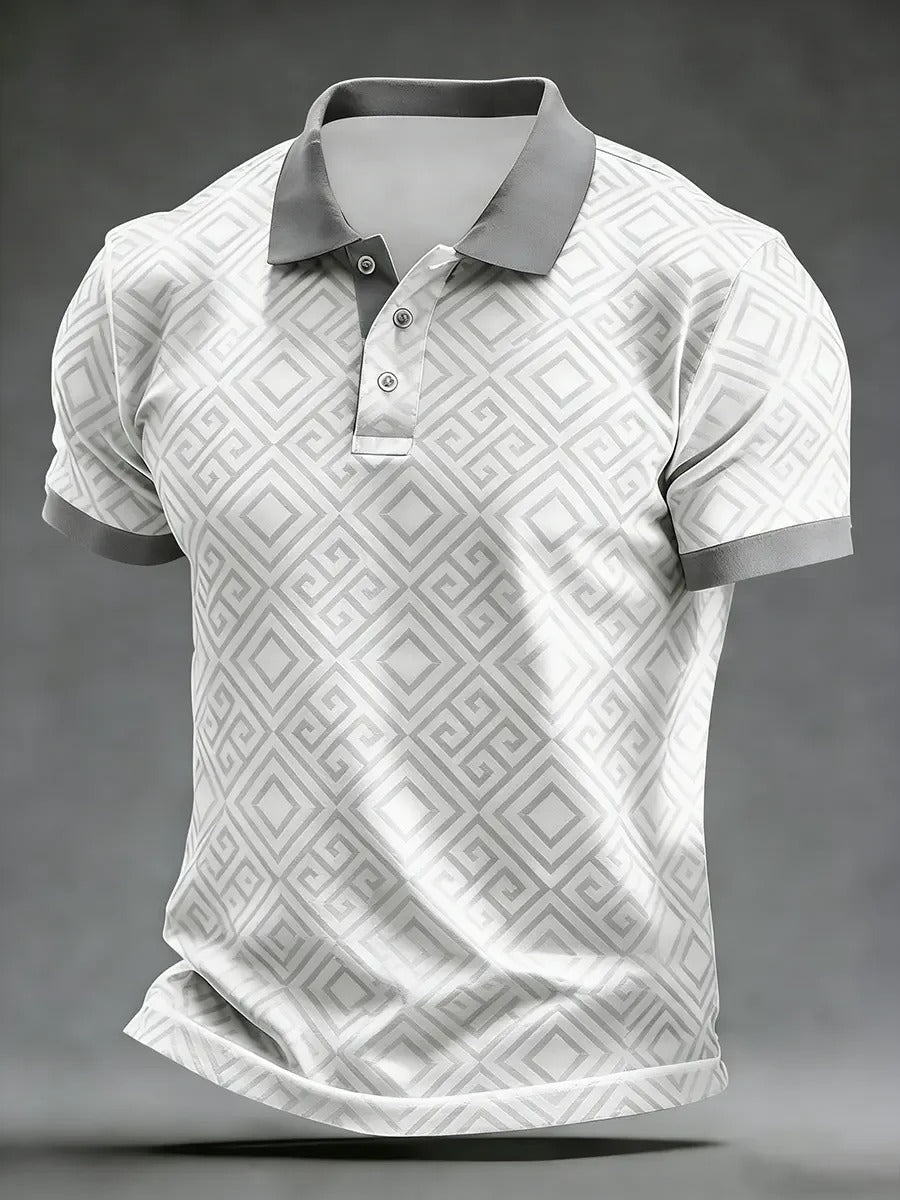 High Quality Geometric Art Print Short Sleeve Polo Shirt