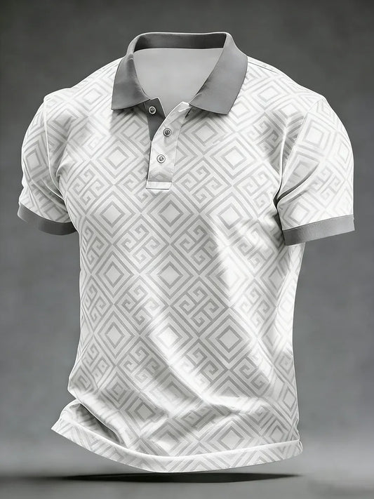 High Quality Geometric Art Print Short Sleeve Polo Shirt