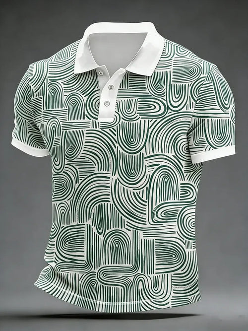 High Quality Geometric Art Print Short Sleeve Polo Shirt