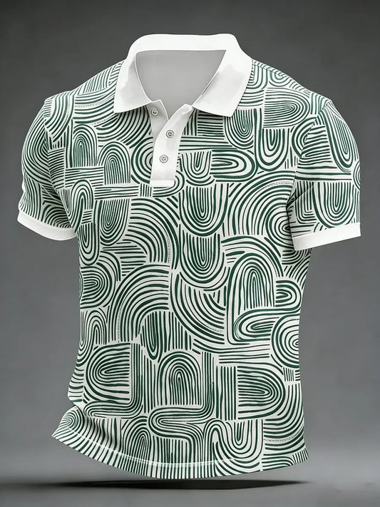 High Quality Geometric Art Print Short Sleeve Polo Shirt