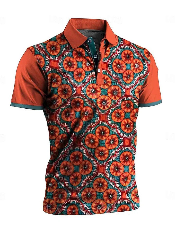 Geometric Tribal Patterns Art Print Casual Short Sleeve Polo Shirt